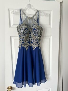Elizabeth K by gls Formal/Graduation/Prom Dress Size M in Royal Blue and Gold